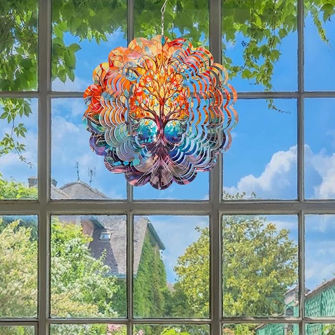 Wind Spinner-3D Stainless Steel Hanging Wind Catchers Kinetic,Hanging Ornament Outdoor Wind Spinner,12Inch Wind Spinners Outdoor Hanging for Gardens and Courtyards (Tree)