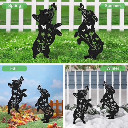 Metal French Bulldog Garden Decor for Outside,Black Dog Silhouette Decorative Yard Art for Outdoor Stakes,Lawn,Pathway,Gifts for Dog Lovers