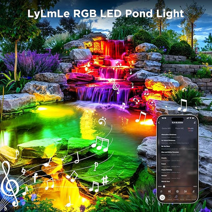 LyLmLe LED Pond Lights with APP Control, 6W SS316 Stainless Steel RGB Underwater Fountain Light with 12V Transformer, IP68 Waterproof Outdoor Underwater Lights for Pond Waterfall, Black Wire(6-Spots)