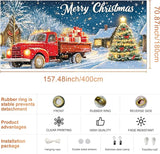IVN Christmas Garage Door Banner 6x13 ft Red Vintage Truck with Gifts Backdrop Garage Door Covers Decorative Holiday Garage Door Cover Mural Snowy Christmas Tree Scene