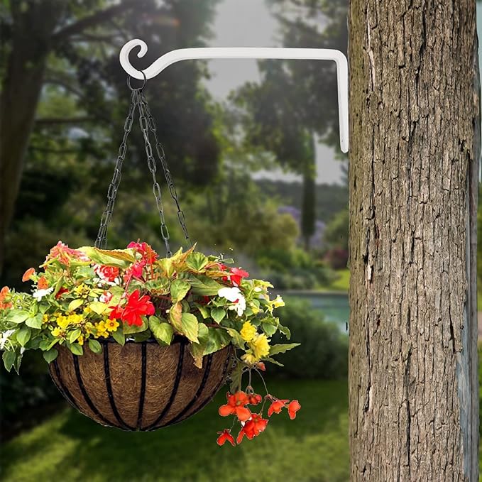 LOOGI Hanging Plant Bracket, Wall Hook Plant Hanger 10 Inch Decorative Hooks for Indoor Planter Lantern, Outdoor Bird Feeder Wind Chime, 2 Pack White
