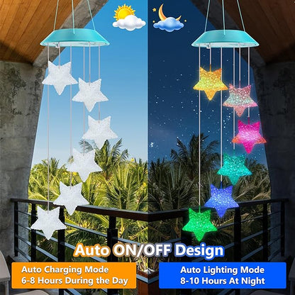 Solar Star Gift for Mom Grandma Girls, Color Changing Solar Wind Chimes for Outside, LED Outdoor Decorative Mobile Lights for Garden, Yard, Patio, Window, Party, Outdoor Decorations