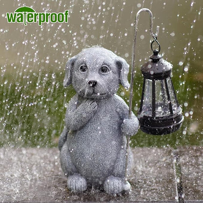Qeeman Solar Dog Garden Statue: Weatherproof Resin Figurine with Warm Glow Lantern - Outdoor Decor for Yard Pathway Patio Porch Balcony - Gifts for Mom Grandma Dog Lovers