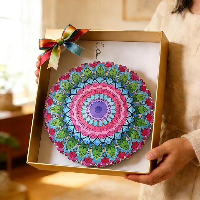 Mandala Metal Wind Spinner Outdoors - Large 12 Inch 3D & Indoor Hanging Decor, Garden & Yard Ornament | Unique Kinetic Sculpture Gift for Women, Boho Porch & Lawn Decor - Christmas Thanksgiving Gift