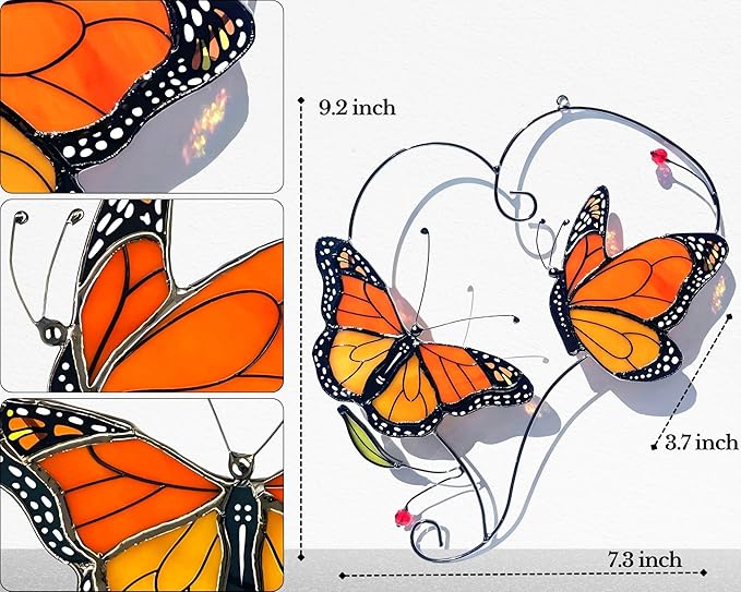 Monarch Butterfly Gifts for Grandma & Mom, Butterflies Suncatcher Stained Glass Window Hanging, Real Handmade Sun Catcher Indoor Window, Decorations in Garden Decor Ornament for Mother