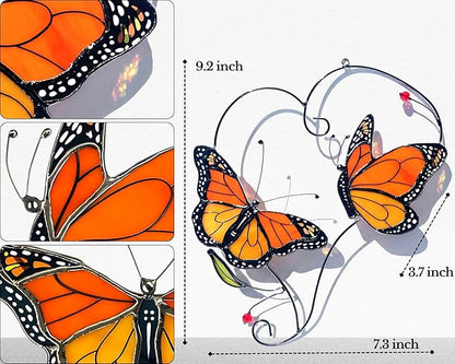 Monarch Butterfly Gifts for Grandma & Mom, Butterflies Suncatcher Stained Glass Window Hanging, Real Handmade Sun Catcher Indoor Window, Decorations in Garden Decor Ornament for Mother