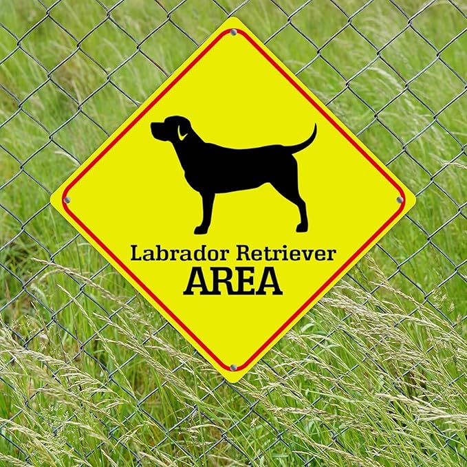 Labrador Retriever Crossing Sign Caution Labrador RetrieverDog Xing Sign Street Sign Wildlife Novelty Road Fence Wall Decor Warning Metal Tin Sign For Indoor Outdoor 15x15in