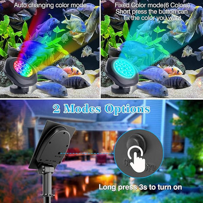 T-SUN Solar Pond Lights, IP68 Waterproof RGB LED Submersible Lights, 2-in-1 Floating & Stake Modes, Underwater Fountain Light for Garden, Pool, Fish Tank, Outdoor Pond Decoration