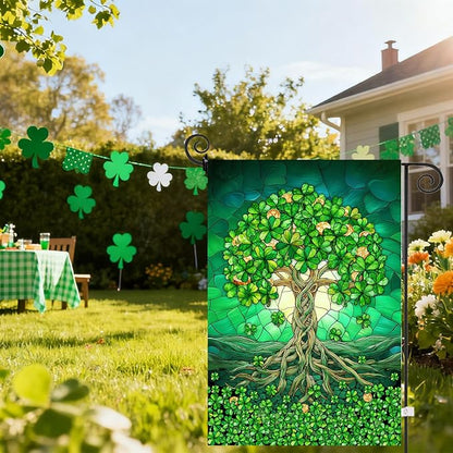 St Patricks Day Garden Flag 12x18 Double Sided Outside Shamrock Clover Tree Life Welcome Holiday Yard Signs for Saint Patrick Spring Outdoor Decorative