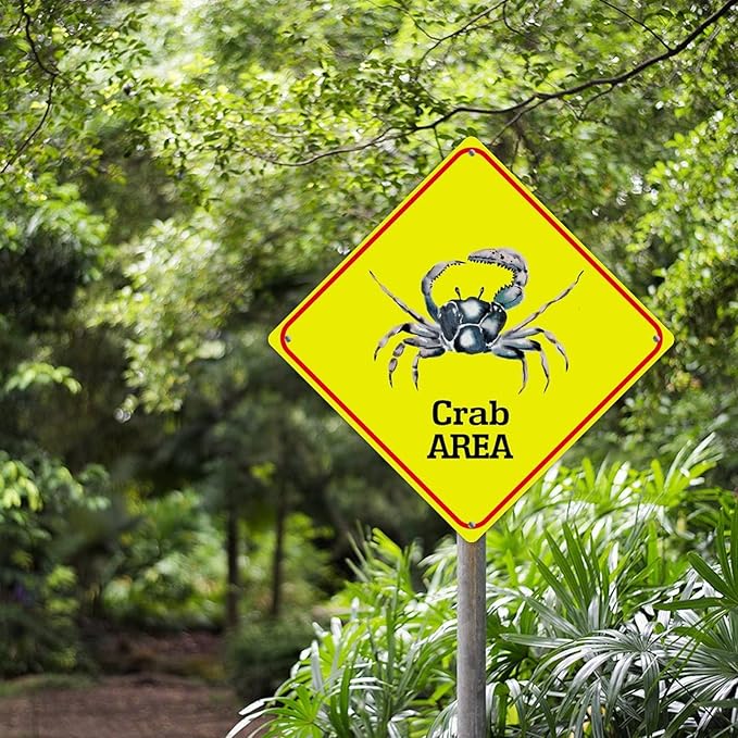 Crab Crossing Sign Caution CrabXing Sign Street Sign Wildlife Novelty Road Fence Wall Decor Warning Metal Tin Sign For Indoor Outdoor Highway15x15in