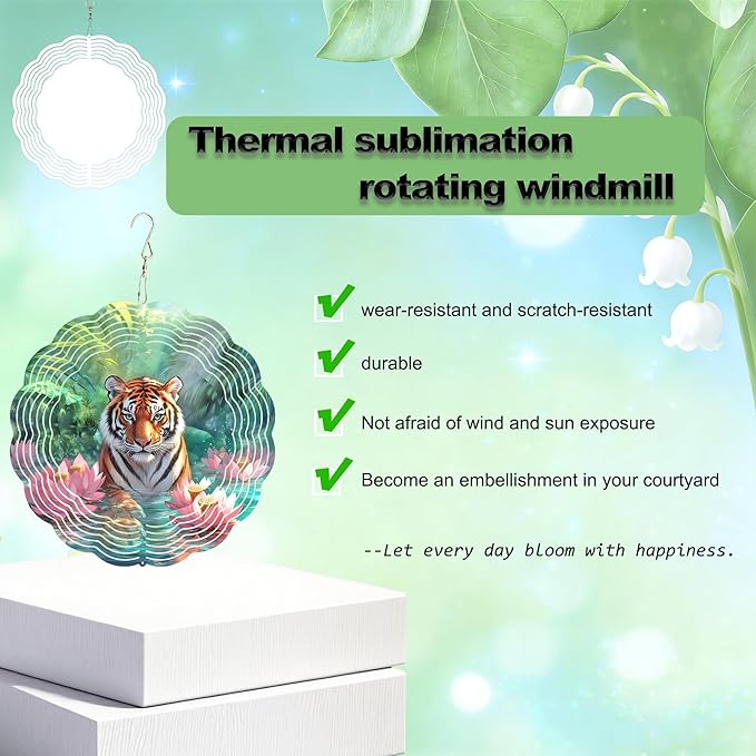 10x10 Inch Wind Spinner Outdoor Hanging Tiger Lotus Pond Metal Kinetic Spiral Ornament for Yard Garden Patio Porch Balcony Tree Window Decor Gift
