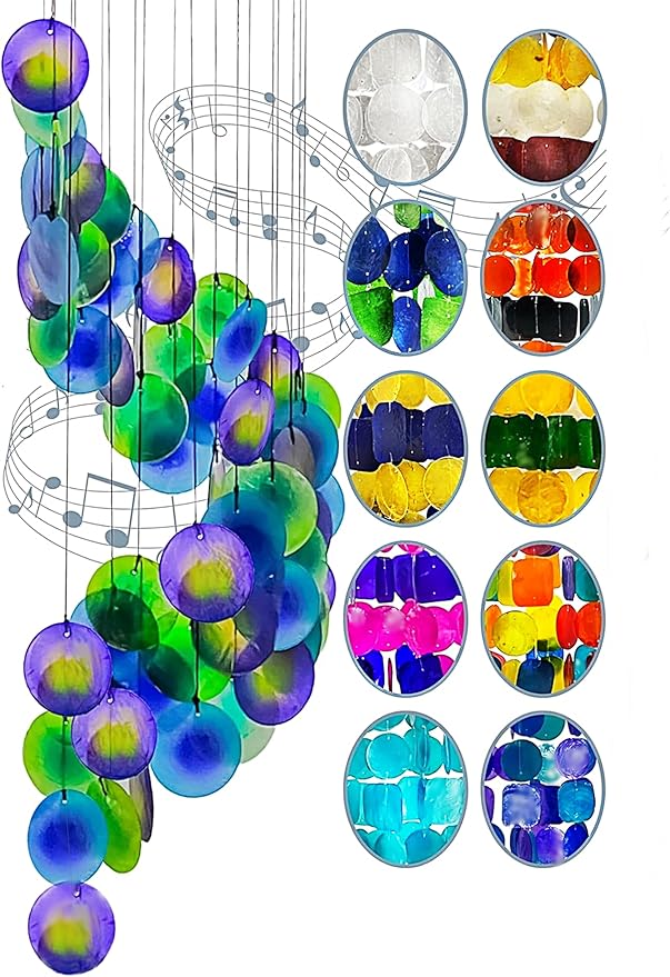 Bellaa 23332 Wind Chimes Capiz Sea Glass Shells Large 27 inch Outside Windchimes Peacock Home Decor Outdoor Garden Patio Yard Lawn Unique Gifts for Mom Grandma Woman Sympathy Memorial Remembrance