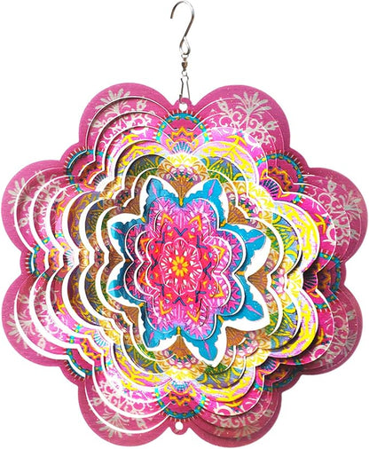 FONMY Wind Spinner 3D Stainless Steel by Laser Cut Indoor/Outdoor Garden Decoration Crafts Ornaments Kinetic Yard Art Decorations 6 inches Pink Flower Mandala Wind Spinners