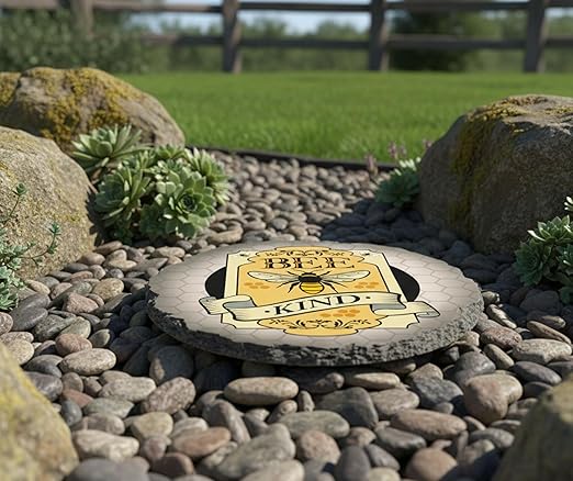 Magnolia Garden 10-Inch Bee Kind Decorative Stepping Stone – Honey Bee Resin Garden Walkway Tile – Whimsical Pollinator Outdoor Accent – Vintage Style Bumble Bee Honeycomb Yard Decoration & Gift