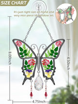 KY&BOSAM Butterfly Suncatcher Crystal Stained Glass for Windows Hangings Wind Chaim with Pressed Flower and Metal Heart Charm Mother`s Day Gifts for Mom from Daughter Son Christmas Birthday Décor