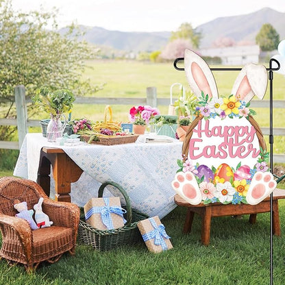 Easter Decorations Rabbit Garden Banner Double-Sided Printed Flag Bunny Yard Flags Bunting Outdoor House Yard Spring Seasonal Decoration Flower Egg