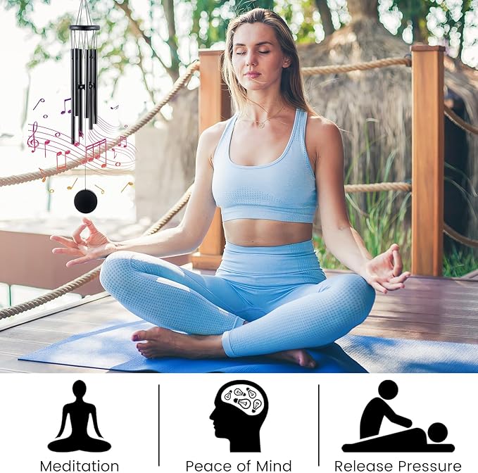 Yahenda 6 Pcs 28 Inch Rustic Wind Chimes for Outside Deep Tone Wind Chimes with 6 Aluminum Tubes Memorial Coolest Windchimes Outdoors for Farmhouse Garden Patio Home Decor (Blackwood, Black)