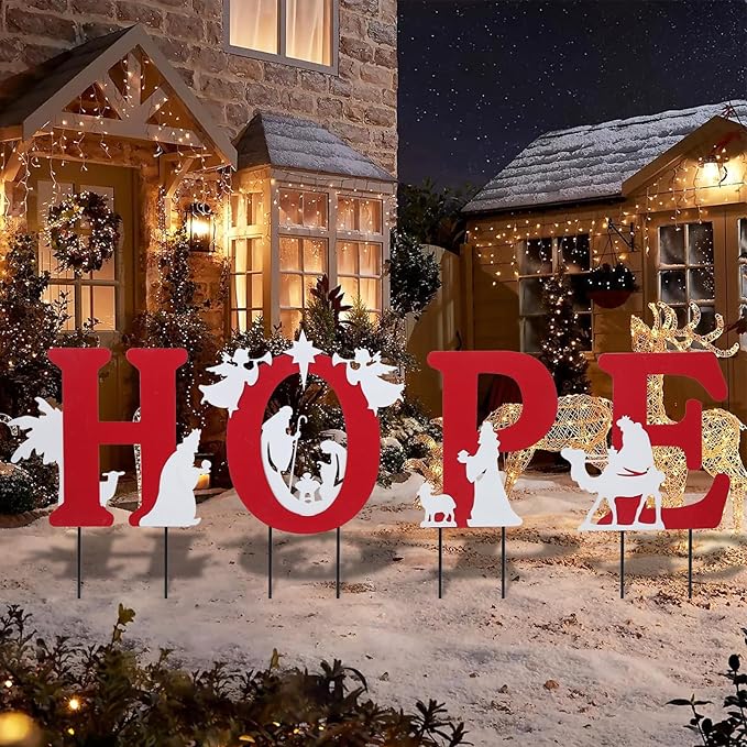 Afirst Christmas Yard Stakes Hope with Nativity Scene Outdoor Decoration Holy Nativity Scene Outdoor Lawn Metal Yard Stakes Outdoor Xmas Stake Lawn Pathway Outdoor Decoration