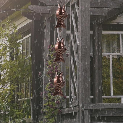 Aluminum Alloy Rain Chain with Copper Fish Design, Decorative Hanging Rain Chain for Gutters, Outdoor Patio Garden Downspout Water Guide, 1pcs