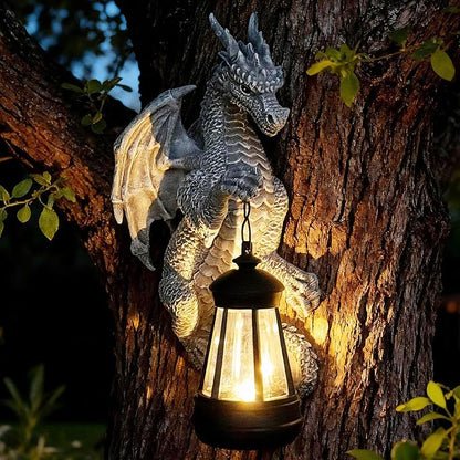 Garden Statues Tree Hugger Dragon - Halloween Dragon Statue Solar Lights Outdoor Patio Wall Decor,Christmas& Mothers Day&Birthday Gifts for Grandma Mom Women,Ideas Arts Crafts Waterproof Resin Lantern