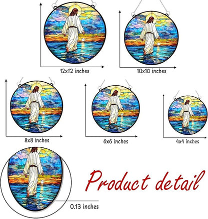 Christian Cross Acrylic Suncatcher, Boho Suncatchers for Window Hanging Ornament, Stained Glass Effect Indoor Outdoor Garden Decor for Mother's Day, Mom, Grandma, Wife, Women