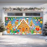 IVN Merry Christmas Garage Door Banner 13x6ft Festive Backdrop Gingerbread House Photo Prop Background for Joyful Holiday Yard Door Cover Background Outdoor Winter Scene