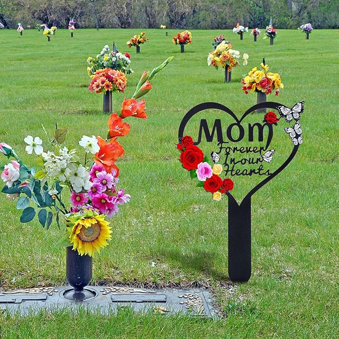 Cemetery Decorations for Grave Mom, Grave Decorations for Cemetery, Memorial Heart Graves Markers for Outdoors