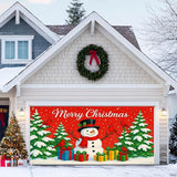 HOMETITUTE Merry Christmas Garage Door Banner 13x6ft Festive Backdrop Cheerful Snowman with Colorful Gifts Photo Prop Background for Joyful Holiday Yard Outdoor Winter Scene Display