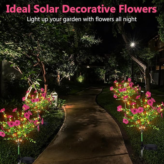 Glooglitter 2 Pack Solar Stake Lights Outdoor Decor Waterproof Mums Artificial Flowers Solar Lights for Outdoor Garden Yard Pathway Decor (Rose Red,Violet)