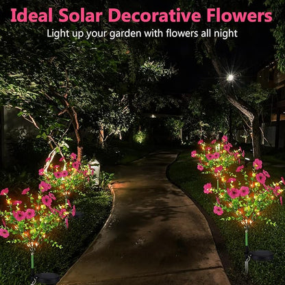 Glooglitter 2 Pack Solar Stake Lights Outdoor Decor Waterproof Mums Artificial Flowers Solar Lights for Outdoor Garden Yard Pathway Decor (Rose Red,Violet)