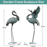 Garden Statues Large Metal Crane Sculptures, Outdoor Heron Metal Statue Yard Art for Garden Decor, Realistic Bird Art for Outdoor Decor, Standing Lifelike, Water&Rust-Proof, Set of 2 Bronze