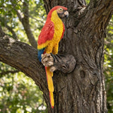 Hanging Parrot Statue Outdoor Decor for Garden, 13.6" Fairy Yard Wall Mount Figurines Home Tropical Parrot Sculptures for Lawn Patio Front Porch Backyard Fence (Red)