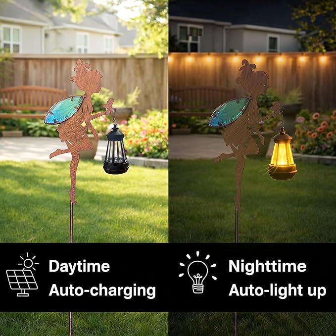 Solar Floral Fairy Garden Statue with Light, Outdoor Garden Sculpture Decorations for Patio Yard Lawn, Festival Gift