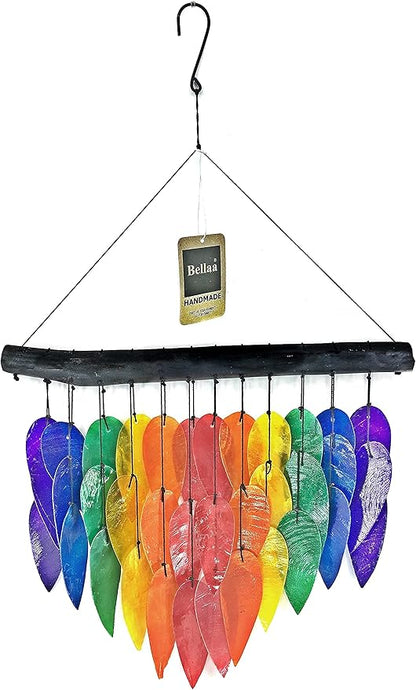 Bellaa Handmade Wind Chimes Outdoor, Capiz Seashell Glass, Gental Musical Windchime Outside Garden Decoration, Beach, Gifts for Mom 24506
