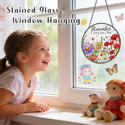 Gifts for Mom - Stained Glass Window Hanging Sun Catchers Indoor 6.3 Inch Colorful Wildflowers Mama Birthday Gift, Flower Suncatcher for Window Home Door Wall Garden Outdoor Decor for Mothers