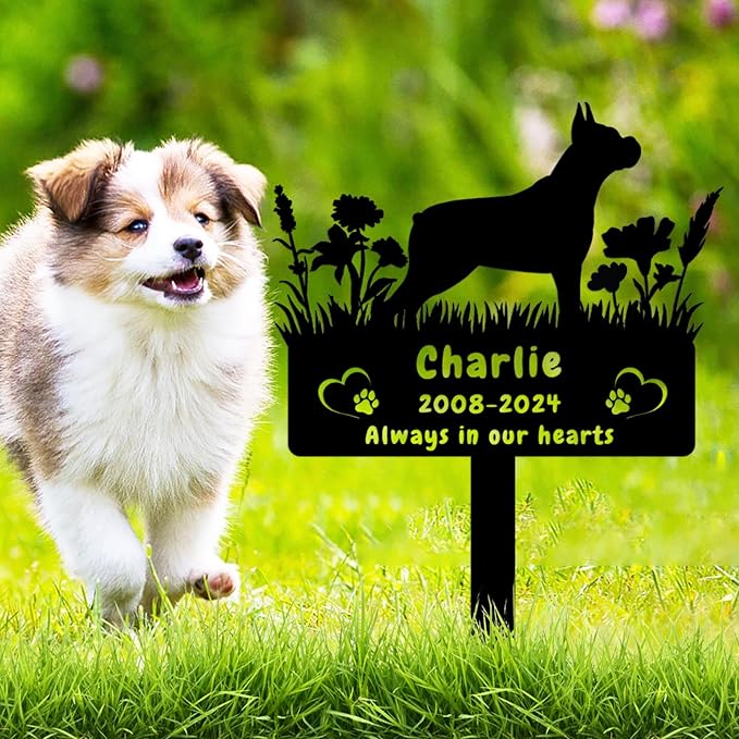 Personalized Boxer Dog Memorial Grave Marker,Custom Flora Dog Memorial Garden Stake,Dog Memorial Plaque Burial Stake Engraved Sign,Dog Sympathy Grave Stake,Dog Memorial Statue Headstone