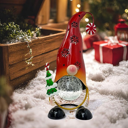 HONGLAND Christmas Decorations Outdoor Solar Gnome Yard, Color Changing LED Lights with Snowflake Hollowed-Out Hat, Cute Christmas Outdoor Decor for Garden, Patio, Pathway (Red)
