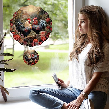 Rngmsi Chicken Wind Spinner Outdoor, Rooster Wind Spinners 3D Frosted Hanging for Patio Lawn and Garden, Chicken and Flower Hanging Wind Gifts for Women Mom Men Grandma (12 X 12 Inches)