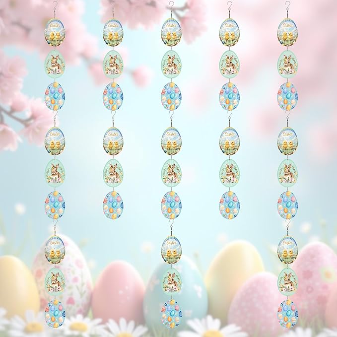 Wind Spinners Outdoor, Bird Repellent，3D Rabbit and Eggs Hanging, 15 inches, Kinetic, Stainless-Steel Metal, Indoor and Outdoor Decoration for Garden, Patio, Yard, Gift for Women Mom Wife.
