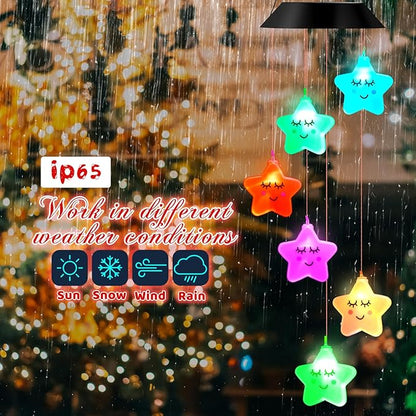 GlikCeil Star Solar Wind Chimes 27.5inch Outside Waterproof Hanging LED for Yard, Porch, Patio, Pajama Party, Color Changing Lights(Sleeping Star)