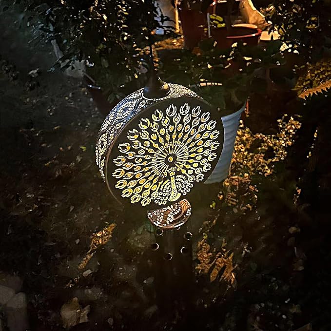 43" Solar Wind Chimes for Outside, Hanging Lights Outdoor Detachable Lantern Metal Peacock Wind Chimes, Deep Tone Memorial Wind Chime Gift Decoration for Home, Patio, Garden, Outdoor, Yard