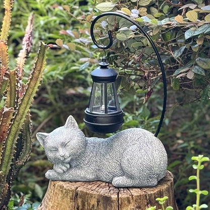 Solar Garden Statue with LED Lights - Cute Sleep Cat Sculpture, Waterproof Resin Ornament for Lawn, Patio, Yard, Balcony & Home Decor, Solar Powered Light for Outdoor and Indoor Spaces