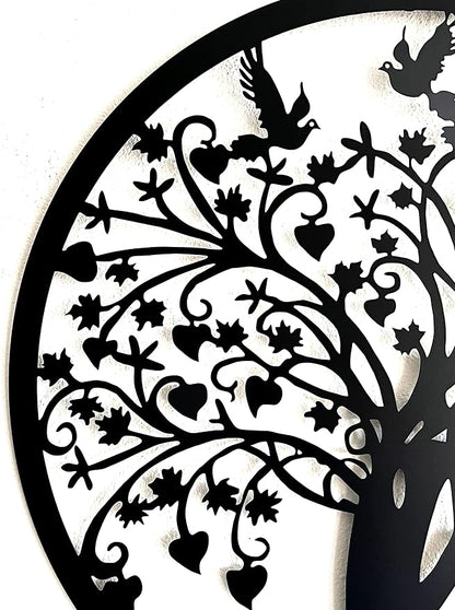 Bellaa 20193 Metal Wall Decor Tree Circle of Life Birds Nature Round Sign Indoor Living Room Rustic Art Outdoor Garden Patio Decor