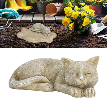 Hapivida Cat Garden Statue Outdoor, 5.5in Mini Cat Figurine Memorial Statue Sleeping Pet Statues Decor Resin Realistics Sculptures Gift