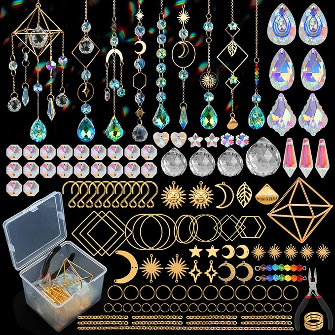 DIY Suncatchers, 400 pcs Sun Catchers Making Supplies Kit Art and Crafts for Adults Prism Hanging Decorative Suncatcher with Crystals Rainbow Maker for Indoor Windows Office Home Decor