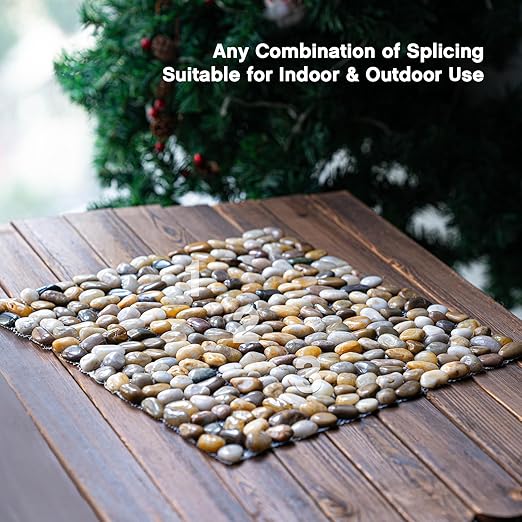 Qualdout River Rocks Stepping Stones Pavers Outdoor for Garden Walkway, Pebbles Polished Gravel for Yard Lawn Patio Pathway Landscaping, 6PCS (Rectangle)
