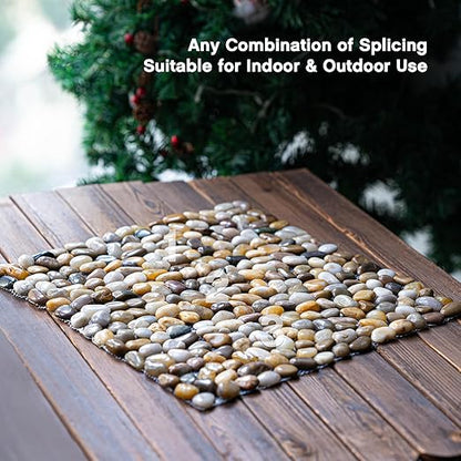 Qualdout River Rocks Stepping Stones Pavers Outdoor for Garden Walkway, Pebbles Polished Gravel for Yard Lawn Patio Pathway Landscaping, 6PCS (Rectangle)