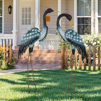 Extra-Large 45.3" Crane Decor, Handcrafted Metal Heron Lawn Sculptures with Stable U-Ground Stakes, Backyard Decoration, Metal Garden Bird Animal Yard Art, Lawn Ornament