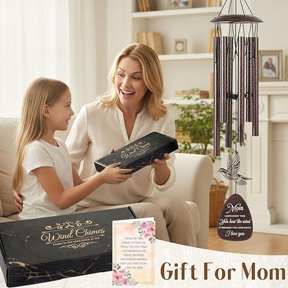 Mom Gifts Wind Chimes - Metal Hummingbird Windchimes with Card Indoor Outdoor Hanging Decor Appreciation Christmas New Year Mother's Day Birthday Gift for Best Mother from Daughter Son