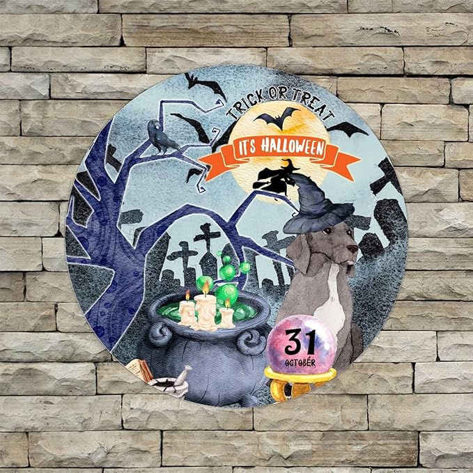 Retro Metal Sign 12"x12",Happy Halloween Scary Night Grave Witch Bats Trick Or Treat Dog Aluminum Tin Metal Sign for Home Living Room Bedroom Garden Farm Patio Decor Wall Art Poster